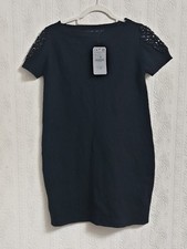 ZARA Knit Black Wool Dress Embellished Jewelled Sleeve Tunic Jumper L RRP £44