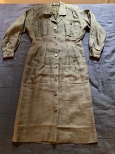 80s Vintage Anne Klein II Brown Linen Button Dress Blazer Style Pockets Midi