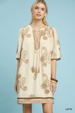 Umgee Embroidered Split Neck Shift Dress