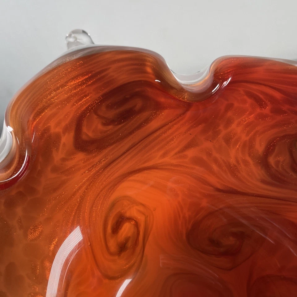 Mid Century Fratelli Toso Apparenza Orange Cased Starry Night Glass Bowl Murano - image 2 of 4