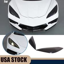 Transparent Gray Smoked Front Headlight Blackout Cover Trim For Corvette C8 20+