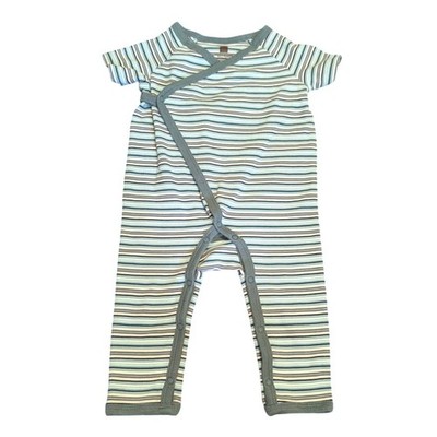 Tea Collection Baby Boys Blue Striped Kimono Wrap Romper 3-6 Months Cotton