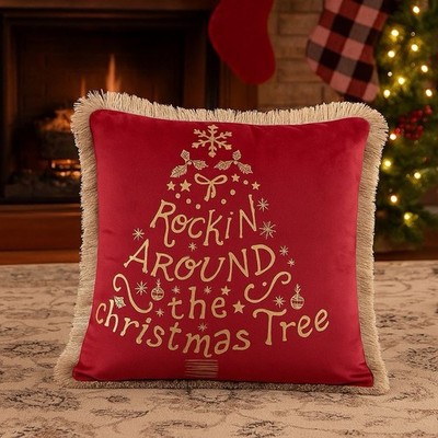 Rockin Around the Christmas Tree Decorative Throw Pillow Red Velvet Christmas