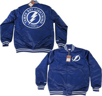 Tampa Bay Lightning Men Mitchell & Ness Heavy Weight Satin Snap Jacket Coat $150