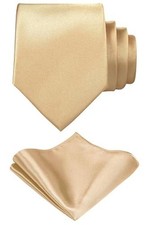 TIE G Solid Satin Woven dyed Color Formal Black Necktie and Pocket Square Beige