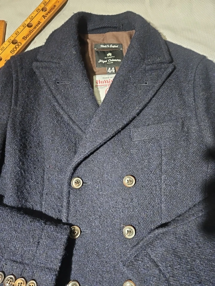 Nigel Cabourn Jacket Mens 44 Blue England Harris Tweed Hunting Peacoat Military  - Image 3 of 4