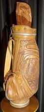 Vintage 1950s Hand Tooled Leather Golf Bag Hecho En Mexico Western Aztec