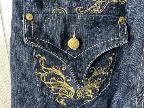 Y2K Embroidered Imperious Delf Trading Co Jeans Gold Filigree Size 40x32 - Picture 9 of 16