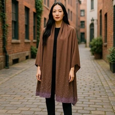 BAJRA Cashmere Silk Sequin Shawl Scarf Wrap Brown Boho Luxury Pashmina