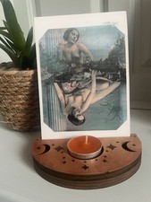 Wooden Moon Phase Tarot Card Candle Holder Witchy Altar Decor