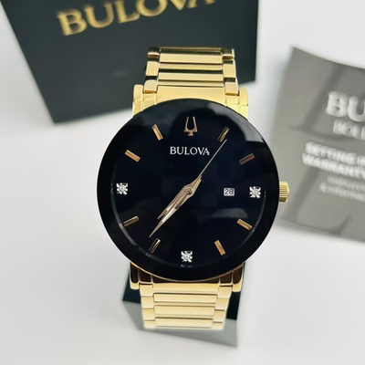 #ad Bulova Futuro Modern Men#x27;s 97D116 Black Dial Gold Strap Chronograph Quartz Watch $139.02