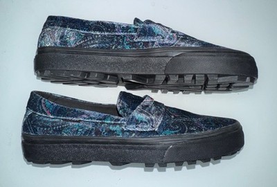 Vans Men\'s Blue Paisley Loafers New Authentic Mens Vans Low Cut Loafers Suede Blue Paisley  main image 3