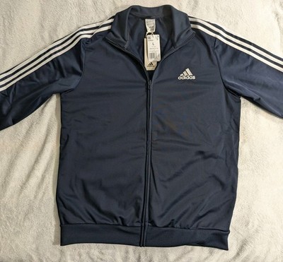 Adidas Track Jacket Mens Large Navy Blue Essentials Warm Up 3 Striped Full Zip