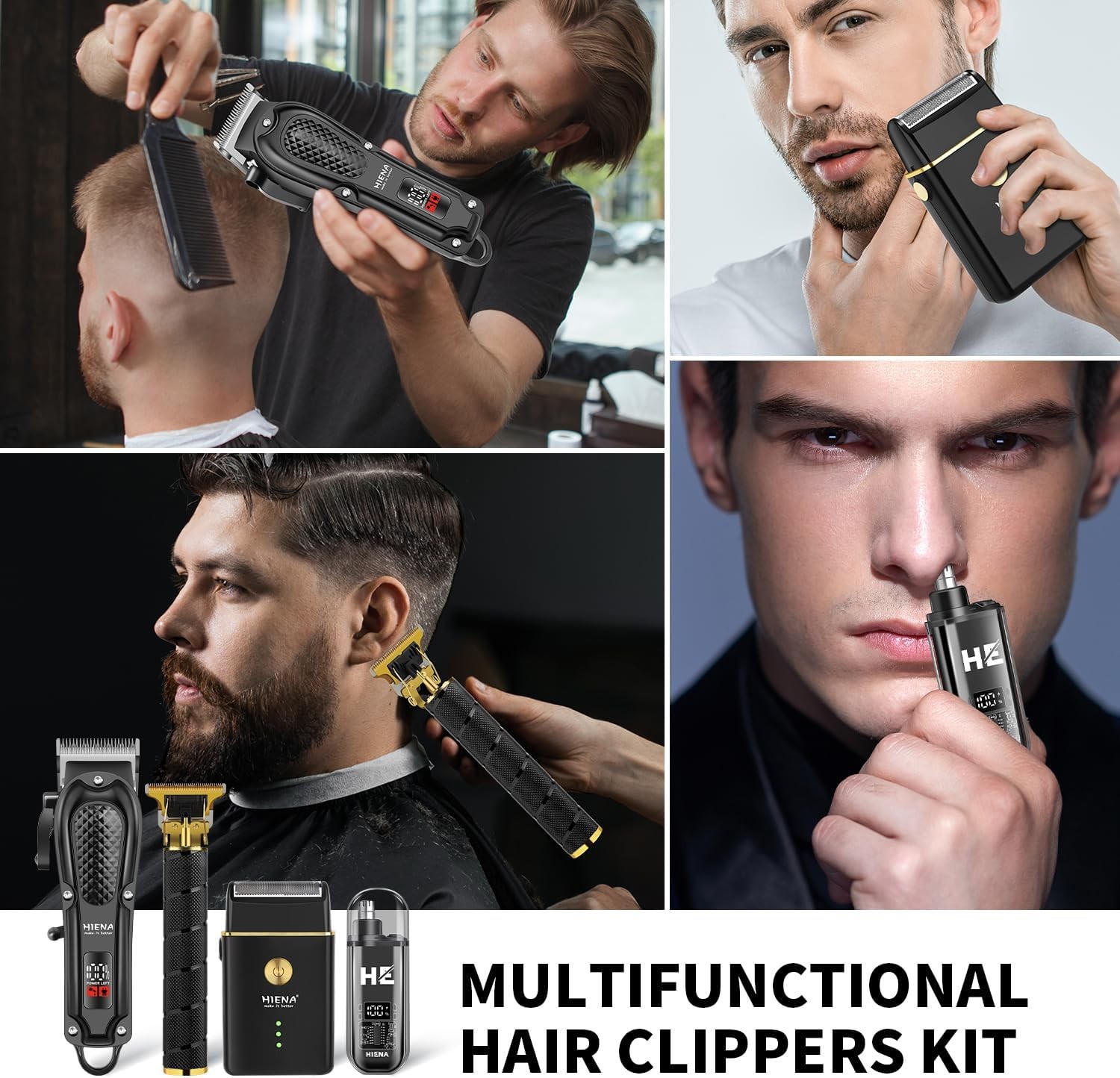 HIENA PRO Hair Clippers for Men Professional, Cordless Barber Clipper Black B 