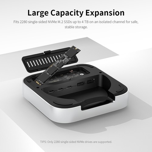 For Mac Mini M4 M.2 NVMe SSD 4TB Max 10Gbps USB-A Ports SD&TF USB Splitter Dock - Afbeelding 15 van 16