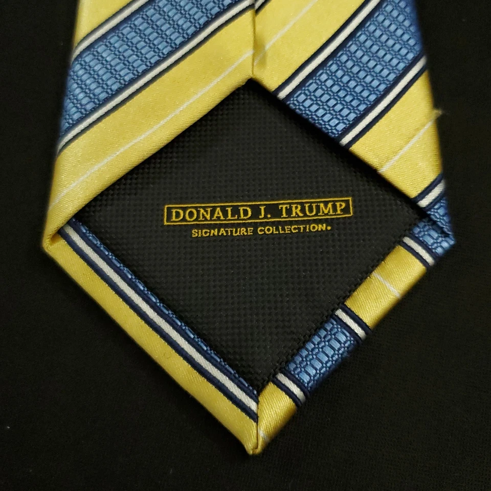 Corbata Donald J Trump Signature Collection oro amarillo gris diamante mezcla seda Foto 3 de 4