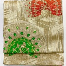 7004 Japanese Vintage Fukuro Obi Belt Kimono Fabric Silk Traditional Gold