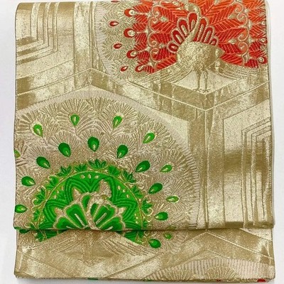 7004# Japanese Vintage Fukuro Obi Belt Kimono Fabric Silk Traditional Gold