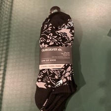 Quicksilver mens Low Cut Socks NWT 5 Pairs 6-12 Deco logo print Multicolor