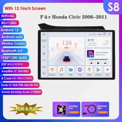 13.1''Android 13 Car Autoradio CarPlay GPS MP5 8+128GB Für Honda Civic Hatchback