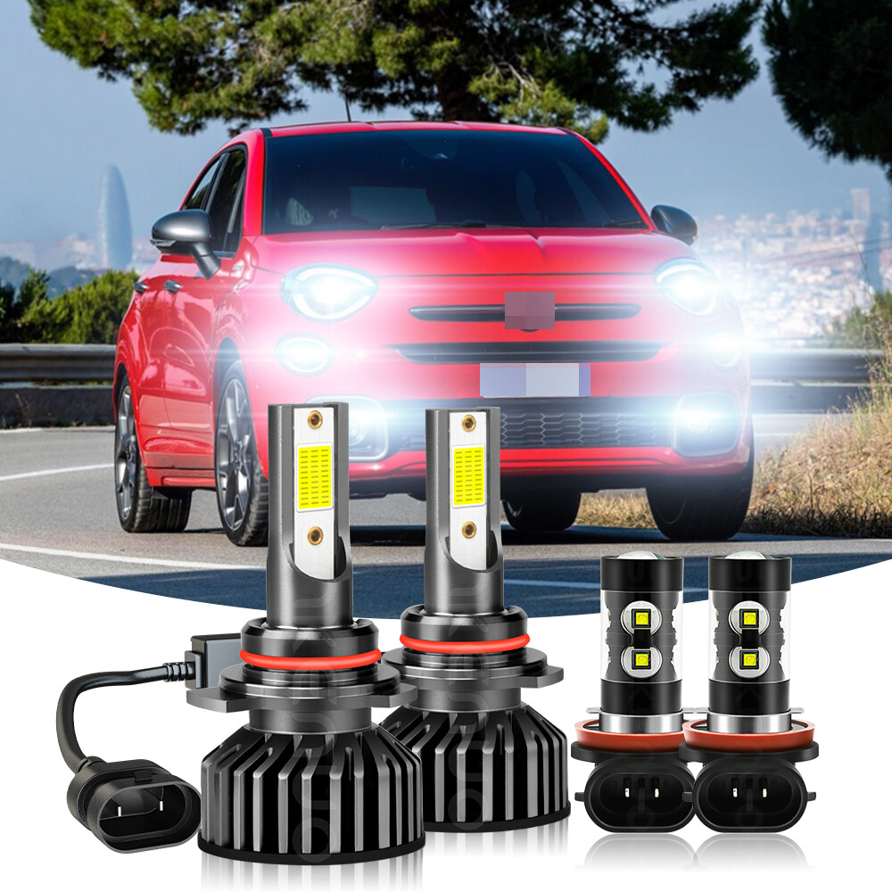 6000K 4X LED Headlight Hi/Low Fog Light Bulbs Combo For Fiat 500 2012-2019