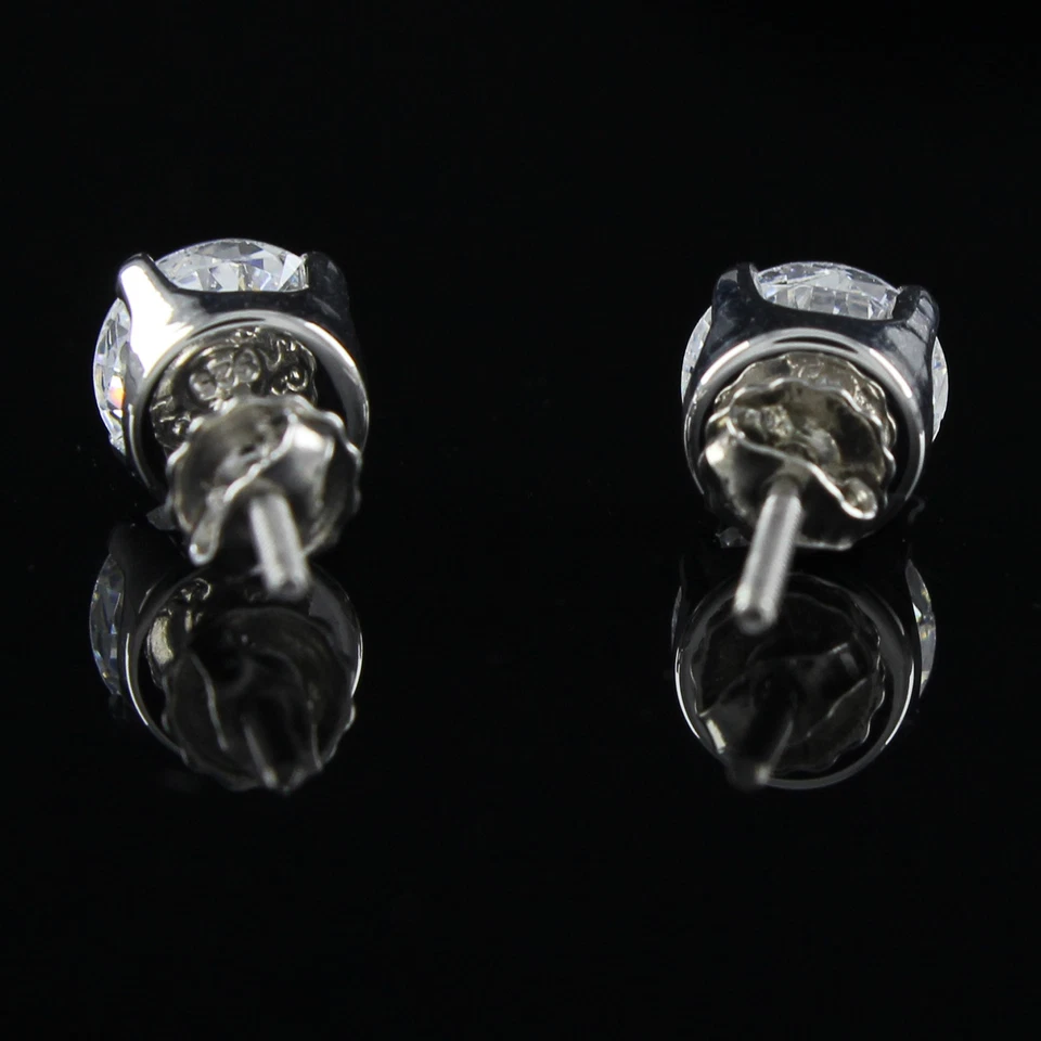 Aretes de topacio blanco de corte redondo de 2 quilates para mujer enchapados en oro blanco de 14 k de 6 mm Foto 4 de 4
