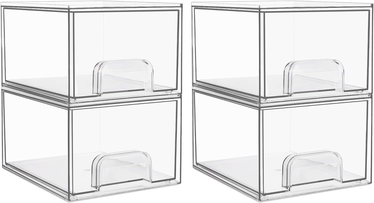 4 Pack Clear Stackable Storage Drawers, 4.4'' Tall Acrylic Bathroom Makeup Organ
