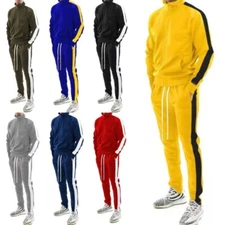Men Slim Fit Hoodie Tracksuit Top & Bottom Joggers Set Full Zip Gym Sport Suit A