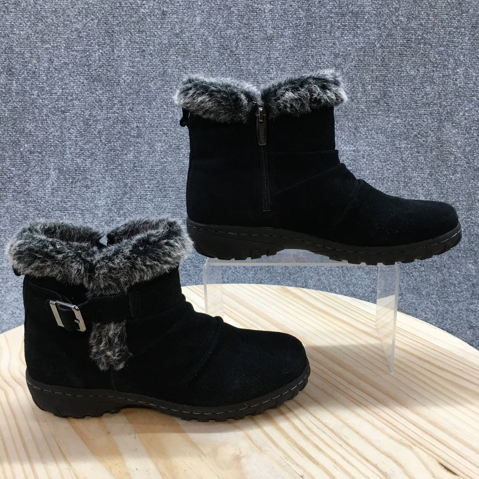 Khombu Boots Womens 7 M Winter Snow Black Leather Sider Zip Comfort Ankle Top