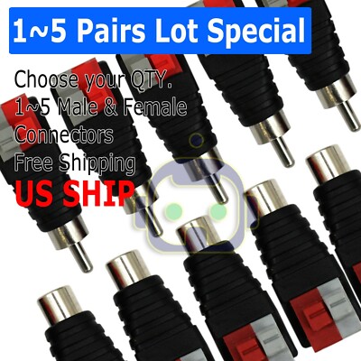 Speaker Wire cable to Audio Male RCA Connector Adapter Jack Plug Lot
