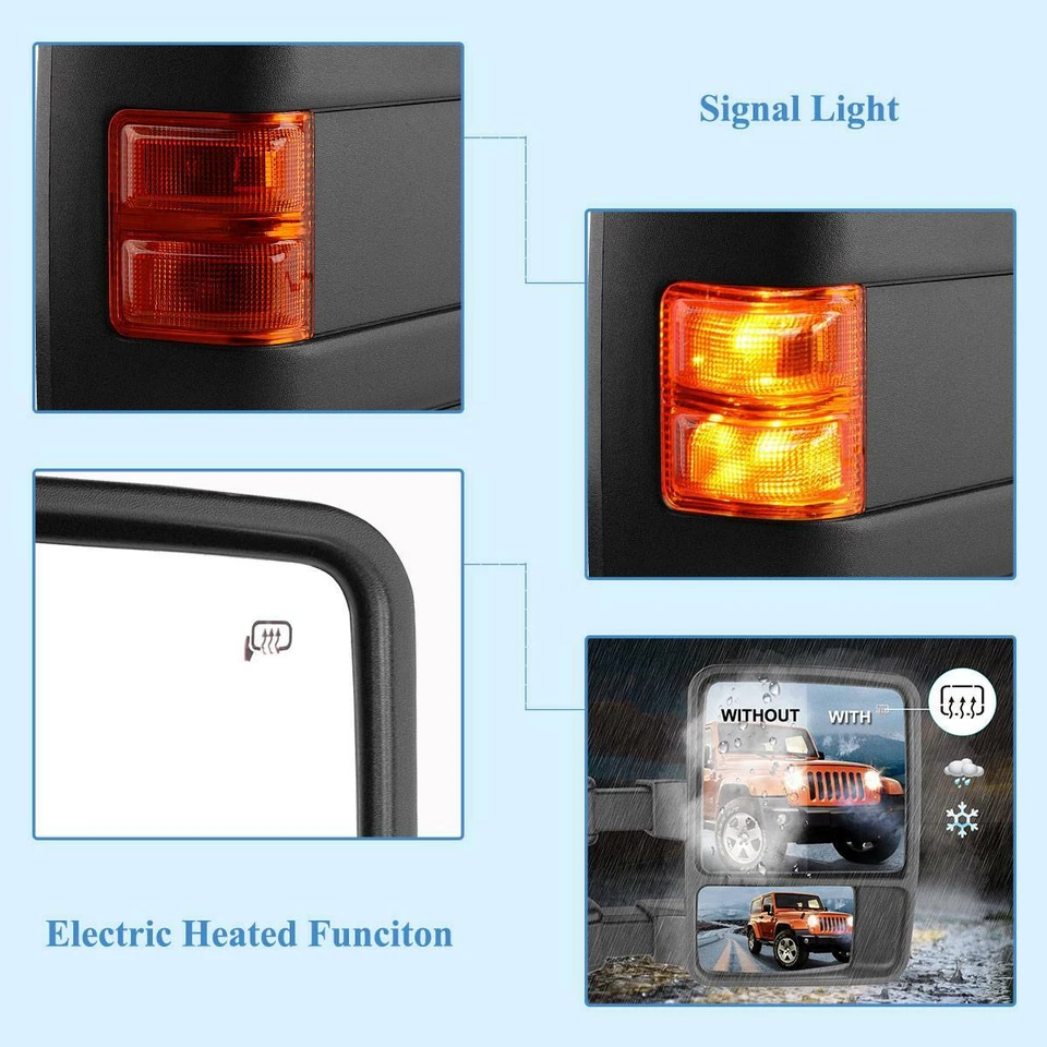 一对电源加热拖镜适用于 1999 - 2007 年福特 F250 F350 F450 F550 转向信号 — 第 3/4 张图片