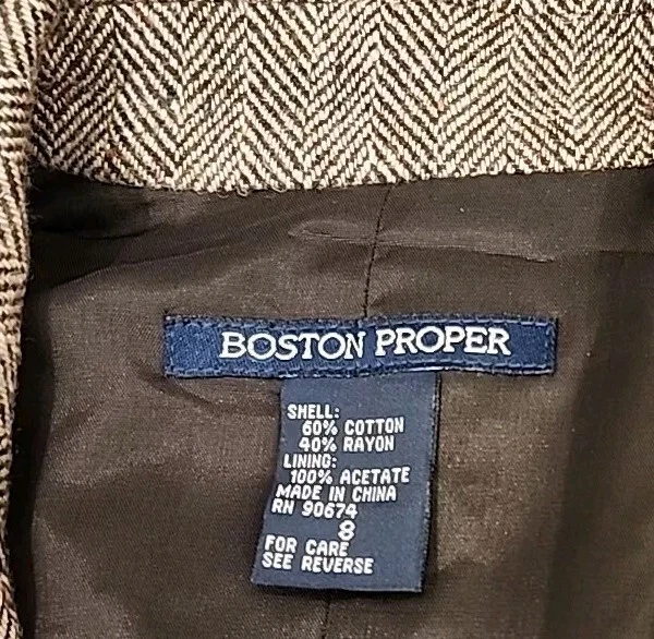 Chaqueta Blazer Boston Talla 8 Espiga Tweed Botón Bolsillos Largos Slvs  Foto 2 de 4