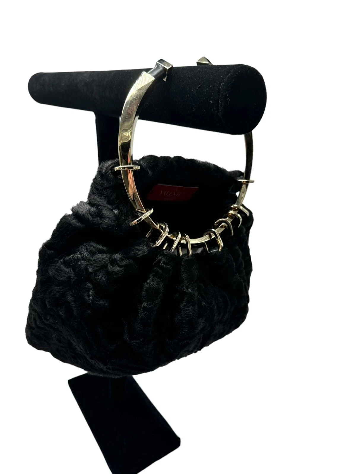 Borsa Valentino Garavani Bebop tono oro visone nero copripolvere rara BL N
