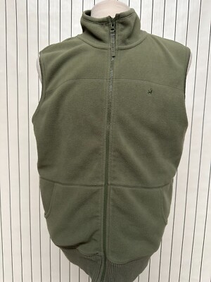 Old Navy Active Vest Mens Green Polar Fleece Ribbed Hem Full