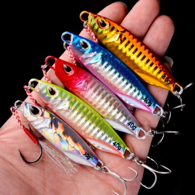6 Stück Metallguss Jig Spoon Wolfsbarsch 10G-40G Uferguss Jigging Angelköder - Bild 1 von 4