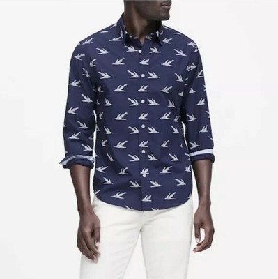 NWT Banana Republic Mens Size L Untucked Slim-Fit Luxe Poplin Shirt Long Sleeve 500029499668 | eBay