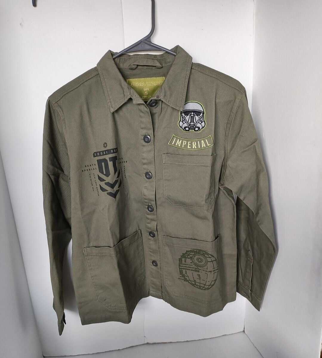 Disney Star Wars Death Star Imperial Green Military Button Down Heavy Long  Shirt