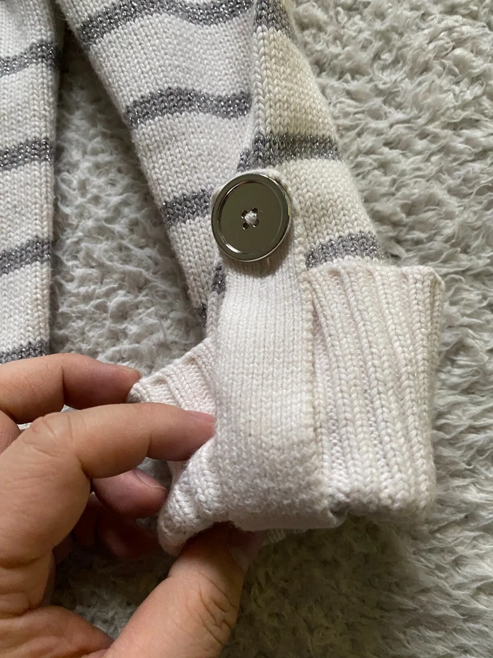 Suéter Pullover Jones New York Mujer Rayas Manga Larga Cuello Alto Beige Talla S Foto 4 de 4