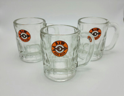 A&W Root Beer Glasses (3) Thick Heavy Vintage Bullseye Arrow