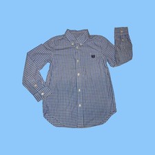 Boy's CHAPS Easy Care White Blue Dress Shirt PLAID Long Sleeves Button Up Size 7