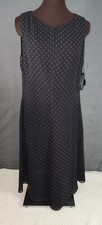 Tahari Black Tan Circle Print Sleeveless V Neck 100% Silk Flare Dress Sz 12 NWT