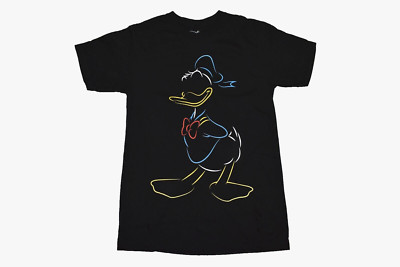 Disney Mens Donald Duck Neon Outline Line Pop Black Shirt New Small