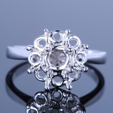 Sterling Silver 925 Prong Set Round Shape 4mm to 6mm Ring Flower Semi Mount