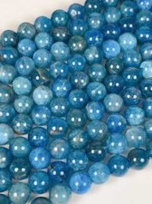 Grade AAA Genuine Natural Blue Apatite Smooth Round Beads 15.5" Strand