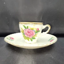 Cup & Saucer White Pink Floral Japan