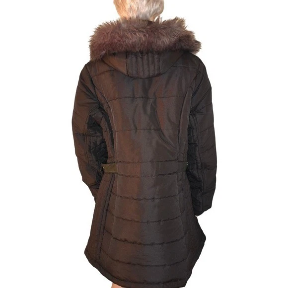 Susan Graver Women's 1X Black Puffer Coat Faux Fur Trim Hooded Winter Jacket New - Image 3 of 4
