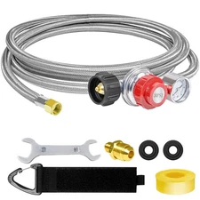 Regulador De Gas Propano BBQ Caucho 12 Pies Manguera Adaptadora Trenzado Acero