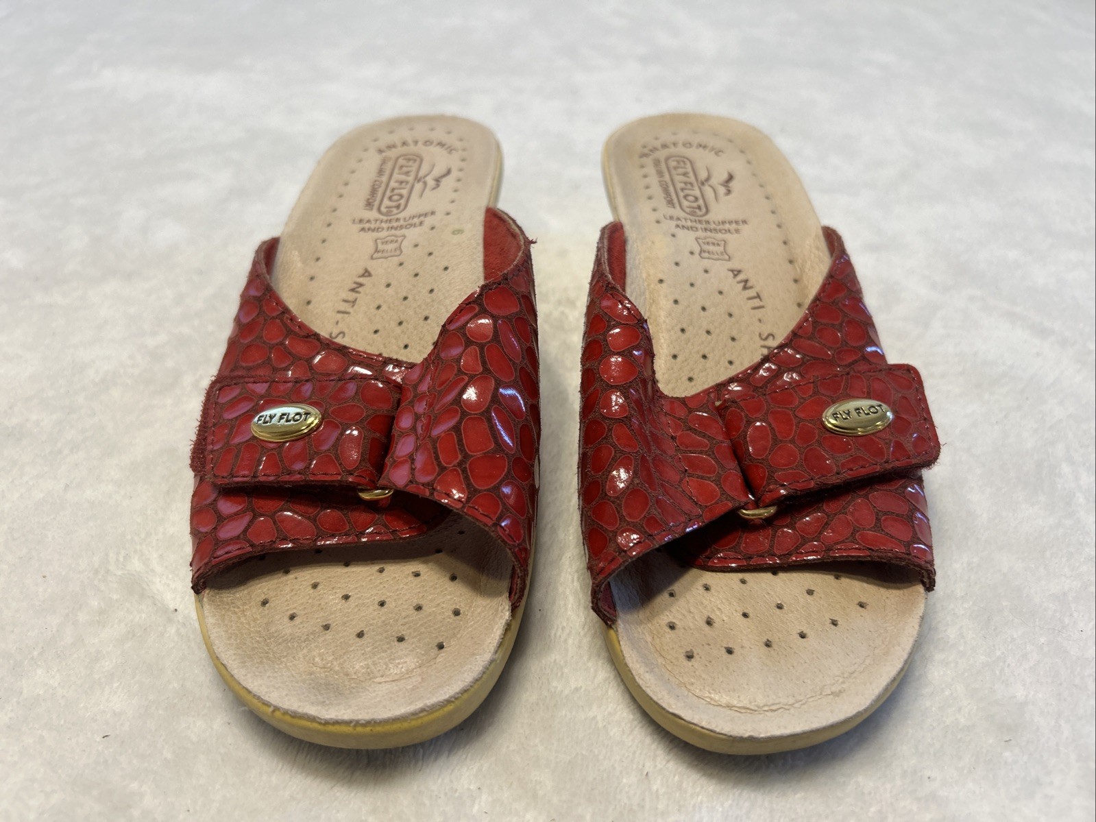 FLY FLOT US 6.5/EU 36 Anatomic Wedge Sandals Red Patent Leather Slides Italy