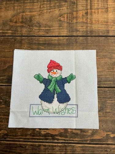Completed Counted Cross Stitch Snowman Warm Wishes Christmas