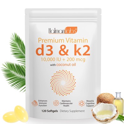 Vitamina D3 y K2 Para Mujer Hombre En 120 Cápsulas Con Aceite De Coco Suplemento